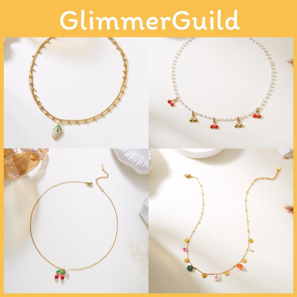 Urlaubsstil Edelstahl Frucht-Halskettenset mit Perlen- und Kristallelementen für Damen und Herren