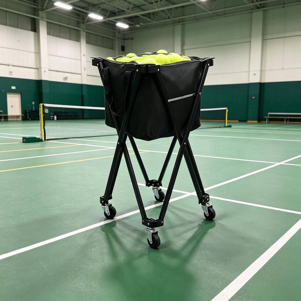 Pickleball Carrier With Wheels Tennis Ball Carrier Folding Ball Trolley Sturdy Wheeled Tennis Basket Large Capacity For Training