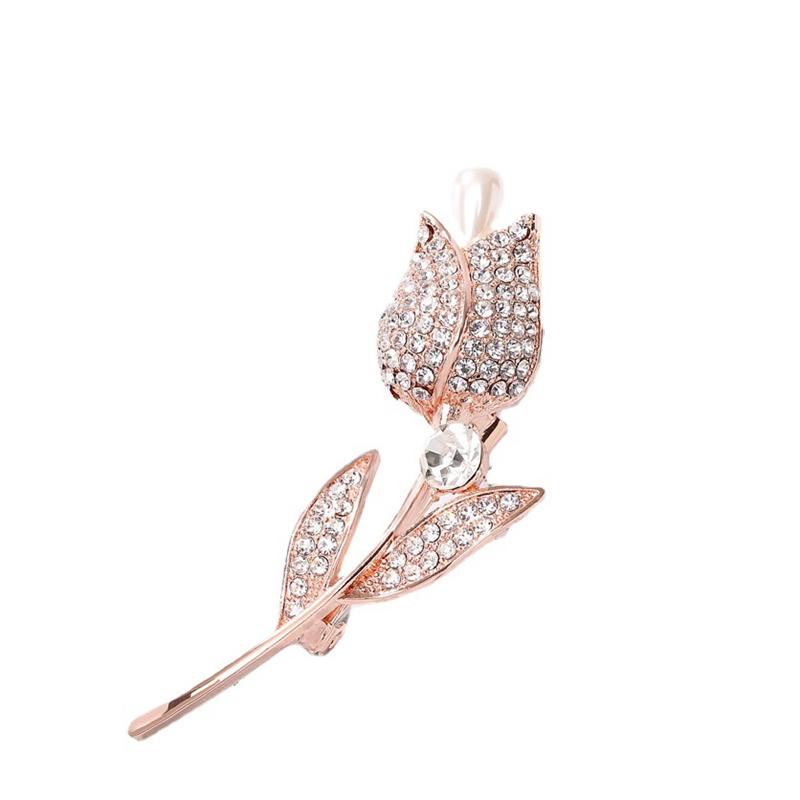 Women 'S Stylish Trendy Stylish Stylish Exquisite Craftsmanship High End Flower Brooches Sleek Simple Shape Rhinestone Inlaid BroochTrendy Jewelry