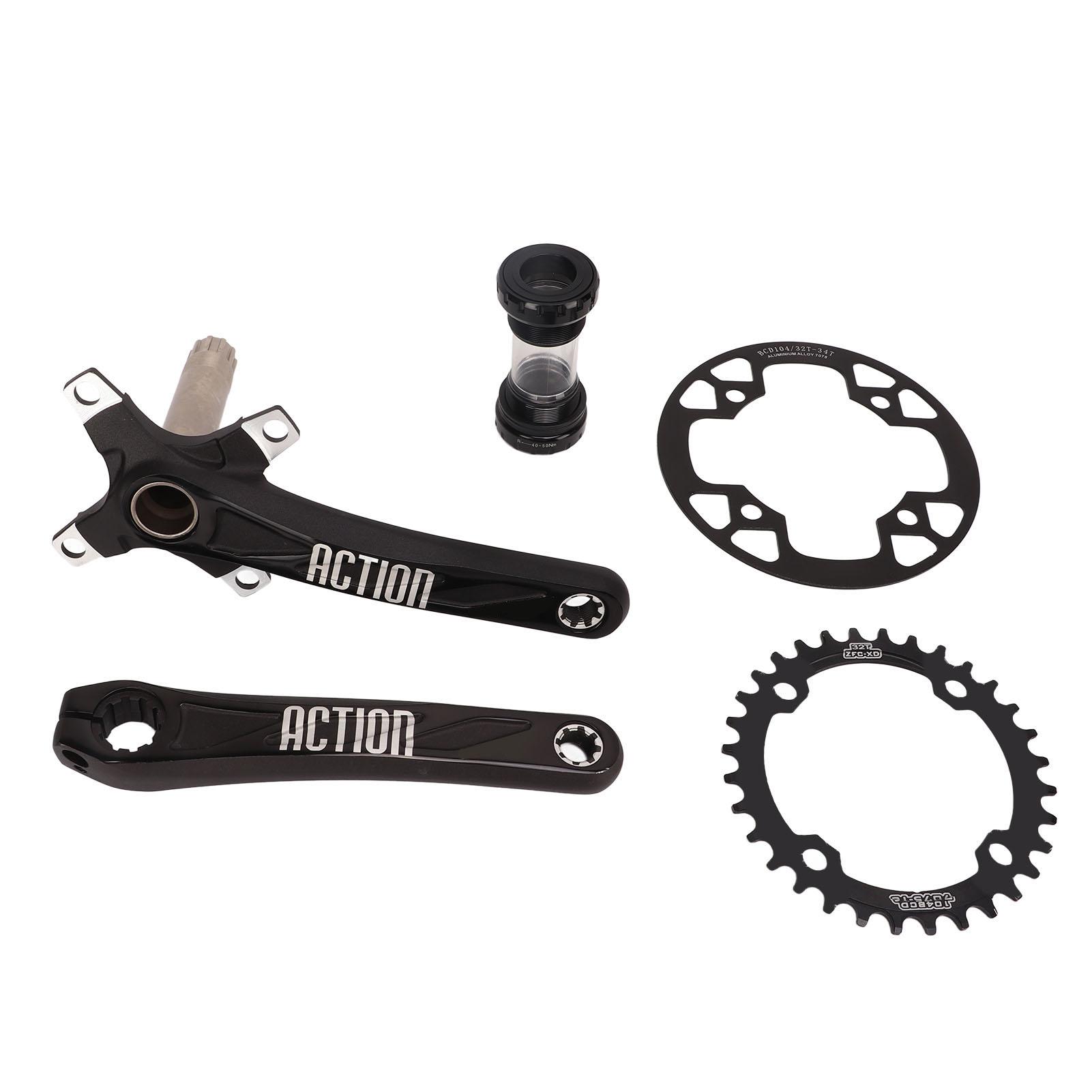 Bike Hollow Crankset Set Bottom Bracket 32T Narrow Wide Chainring 32T to 34T Guard Plate for Mountain Bike Road Bike