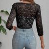 Women's 3/4 Sleeve Shrugs Elegant Sheer Floral Open Front Jacket Blazer Casual Lightweight Cropped Cardigan