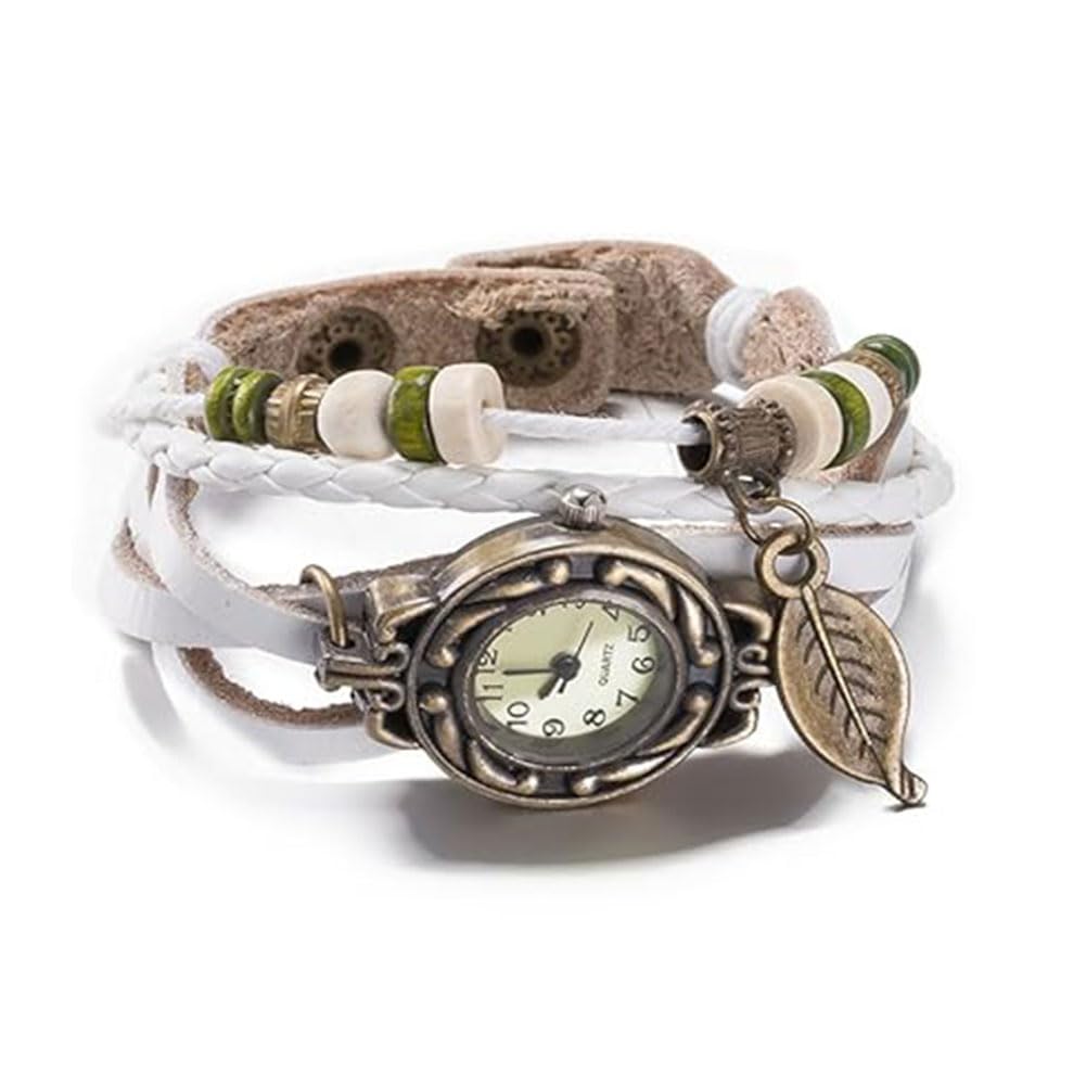 Rockyu Bracelet for Men and Women, Braided Retro Watch Bracelet, Handmade, Stylish Accessory (White)