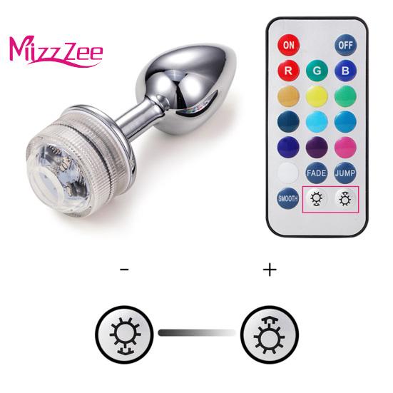 Mizz Zee Metal Bead Remote Anal Plug Dilator měnící ovládání barvy LED světla