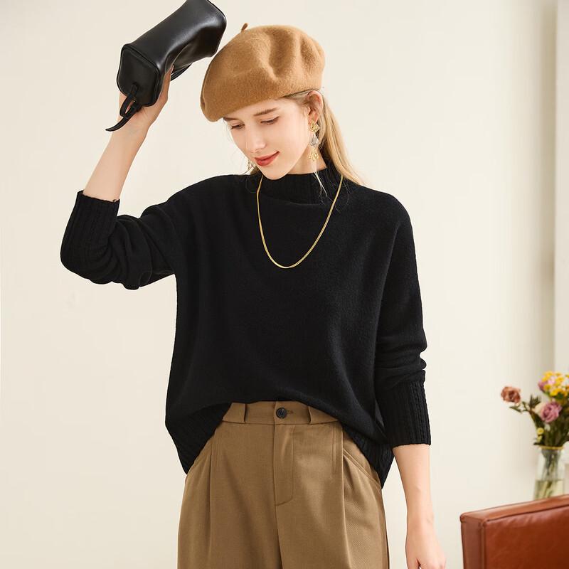TUHUANG Seamless Pure Wool Thick Semi-High Collar Sweater