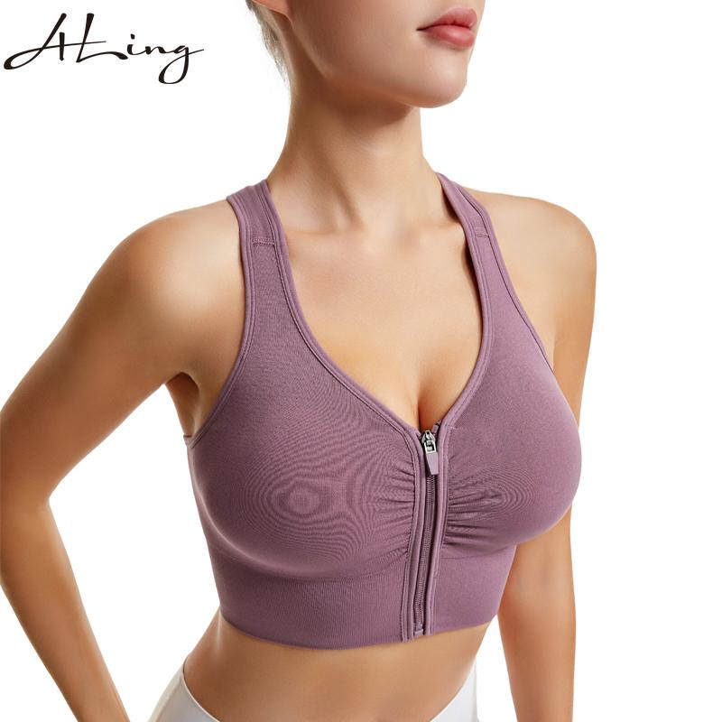 Fashion Zipper Sport-Bh Crop Top Fitness Frauen Sportswear Bhs für Fitness Kreuz Sammeln Gurtband Stretch Fitness Yoga Unterwäsche