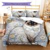 Flower Cat Crow Pattern Bedding,Quilt Set Quilt Cover Pillowcase Home Birthday Gift (1 * Duvet Cover + 2 * Pillowcase, Without Core)