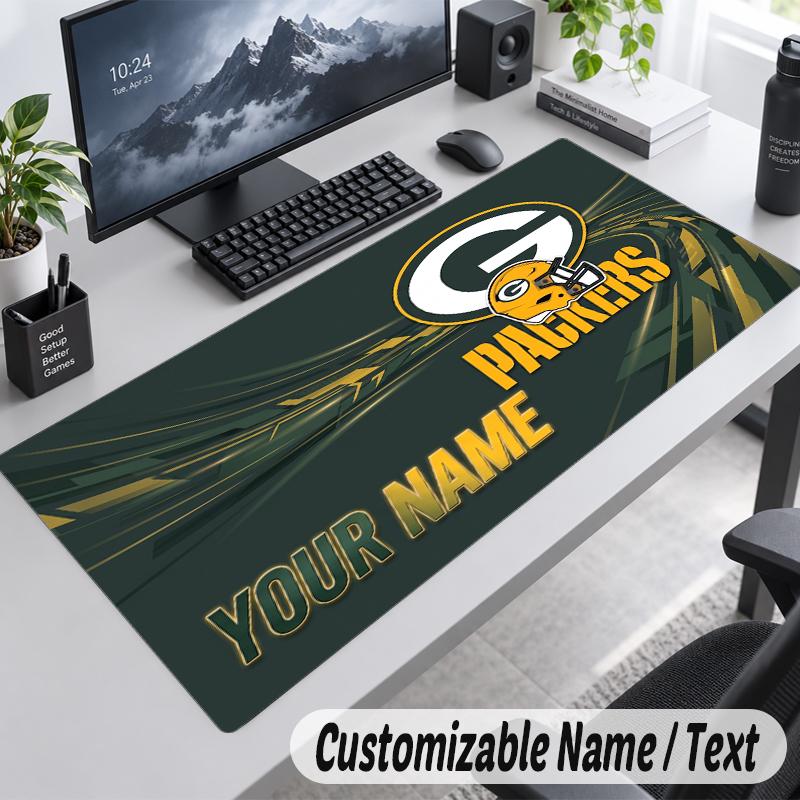Custom Name Text Mouse Pad Green Bay Packers Personalized Desk Pad For Work And Gaming