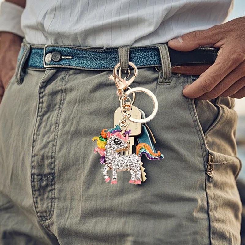 1PC Crystal Bags Decor Car keyrings for Women Rhinestone Elephant Horse Pendants Unicorn Keychain