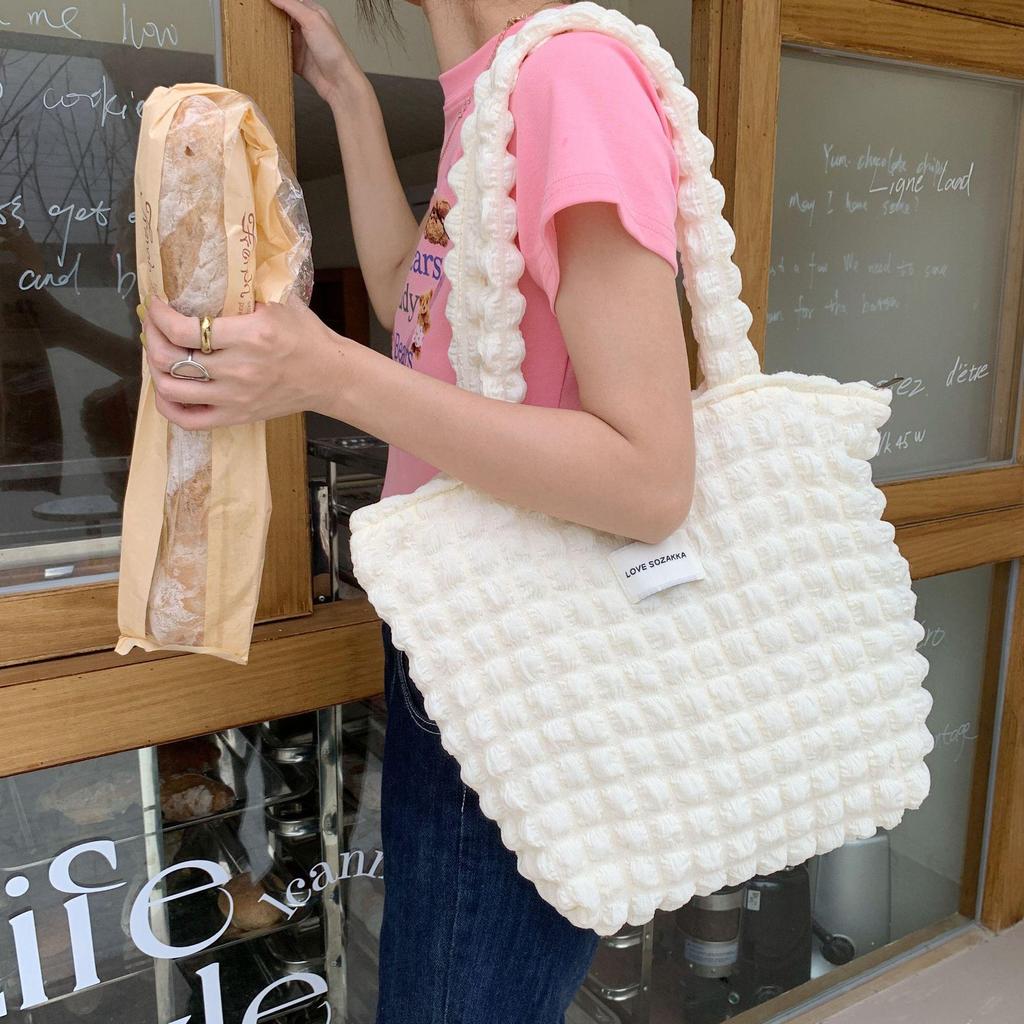 Women Cloud Bubble Flower Shoulder Bag Female Student Simple Handbag Canvas Bag
