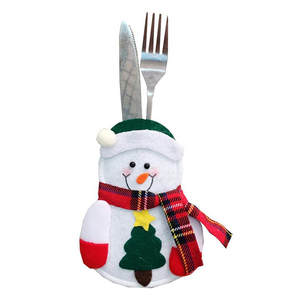 Snowman Knife & Fork Cloth Storage Bag Christmas Household Decoration Furniture(Not Include Knife/ Fork/ Dish)