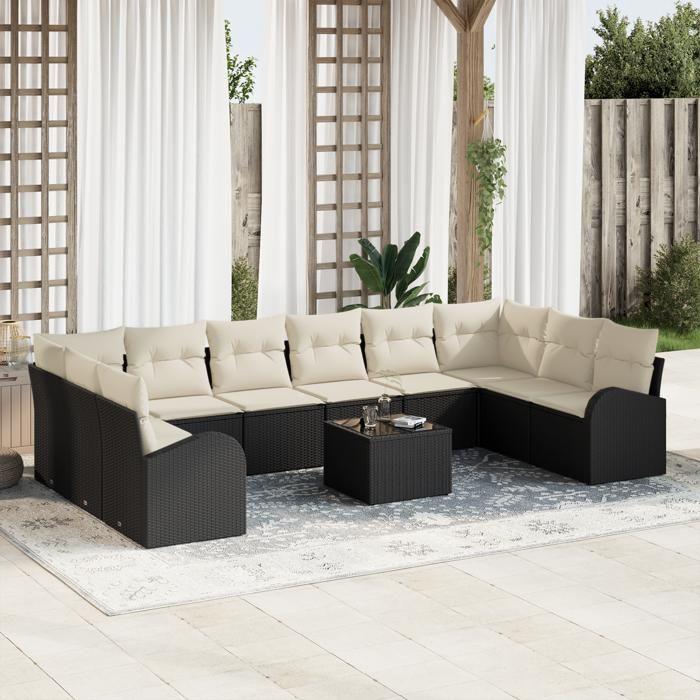 VidaXL Ensemble de canapés de jardin 10 pièces avec coussins en poly rattan marron 3346227