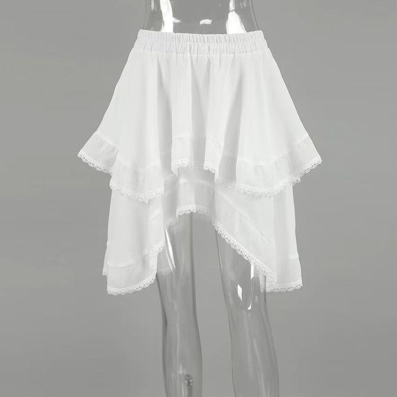 

Fashion New Style White Lace a Hem Loose Skirt Solid Color High Waisted Skirt White M