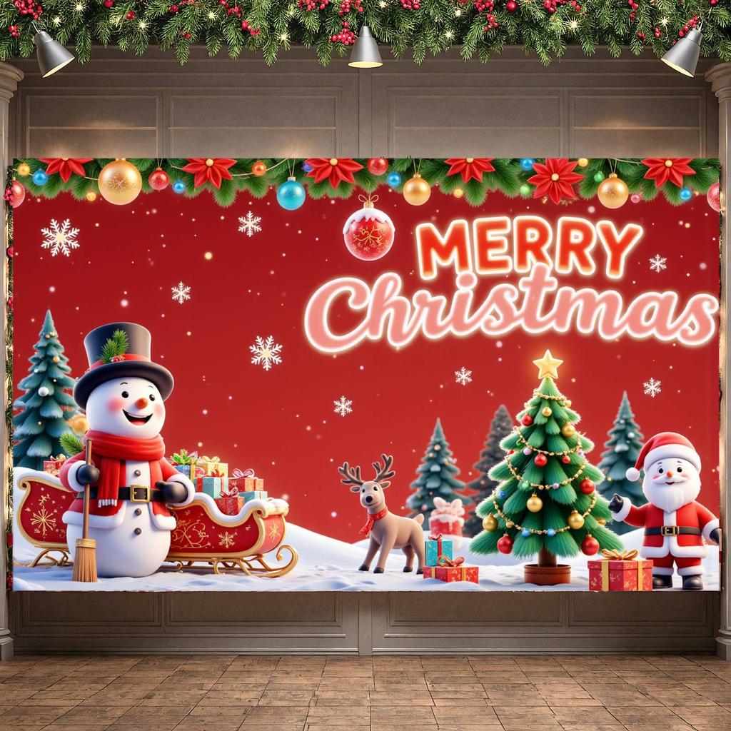 Christmas Decoration Banner Red Background Festive Banner Merry Christmas Banner Snowman Design For Office Party Christmas Party
