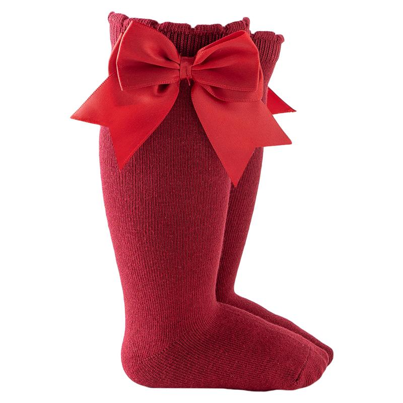Pudcoco Infant Baby Girl Below Knee Socks, Solid Color Bow Decor Stockings Breathable Clothing Accessory 0-2T
