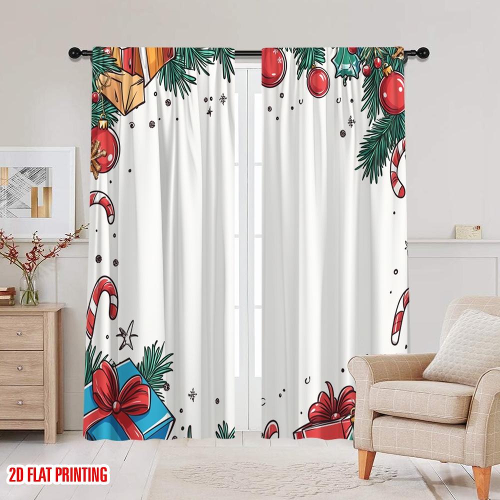 2pcs,2D Plane Printing Curtains Christmas Ornaments Gifts Festive (2) Polyester Woven (without Rod) Festive for Bedroom,