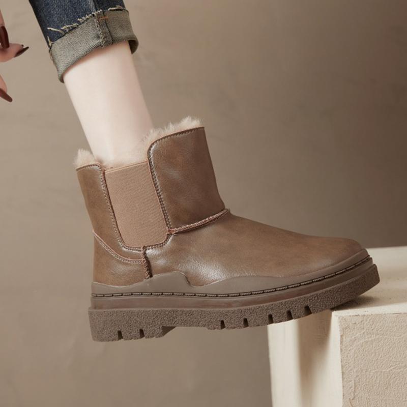 Winter Women Genuine Cowhide Rabbit Fur Snow Boots New Winter Thick-soled Cotton Boots Waterproof Plus Velvet Thick Cotton Boots