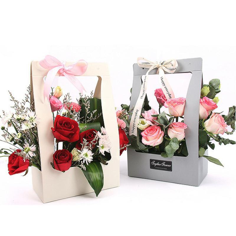 New Folding Flower Box Water Proof Portable Flower Basket Bouquet Handle Carton Creative Bouquet Wedding Party Gift Wrapping Box