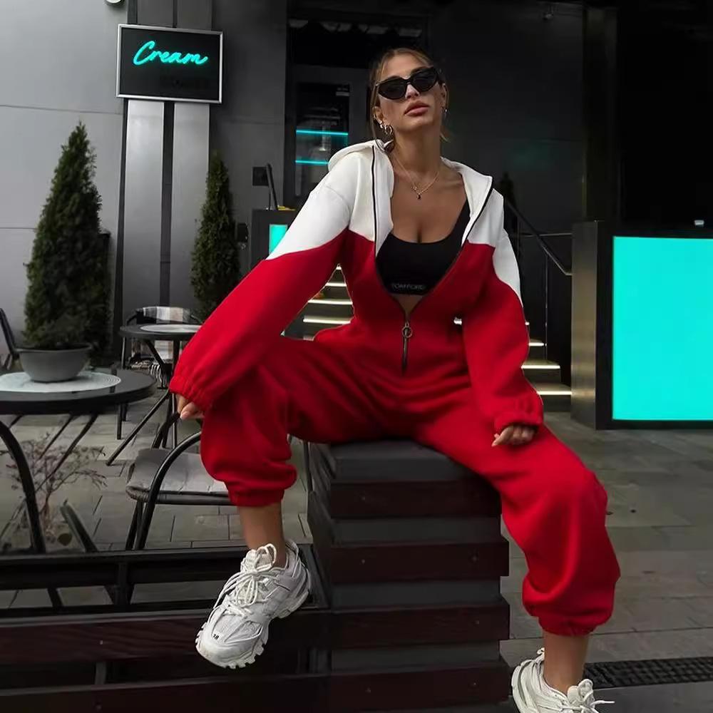 Hotselling nieuwe dameskleding Europese en Amerikaanse stijl sport en vrije tijd contrasterende kleur jumpsuit jumpsuit jumpsuit dames