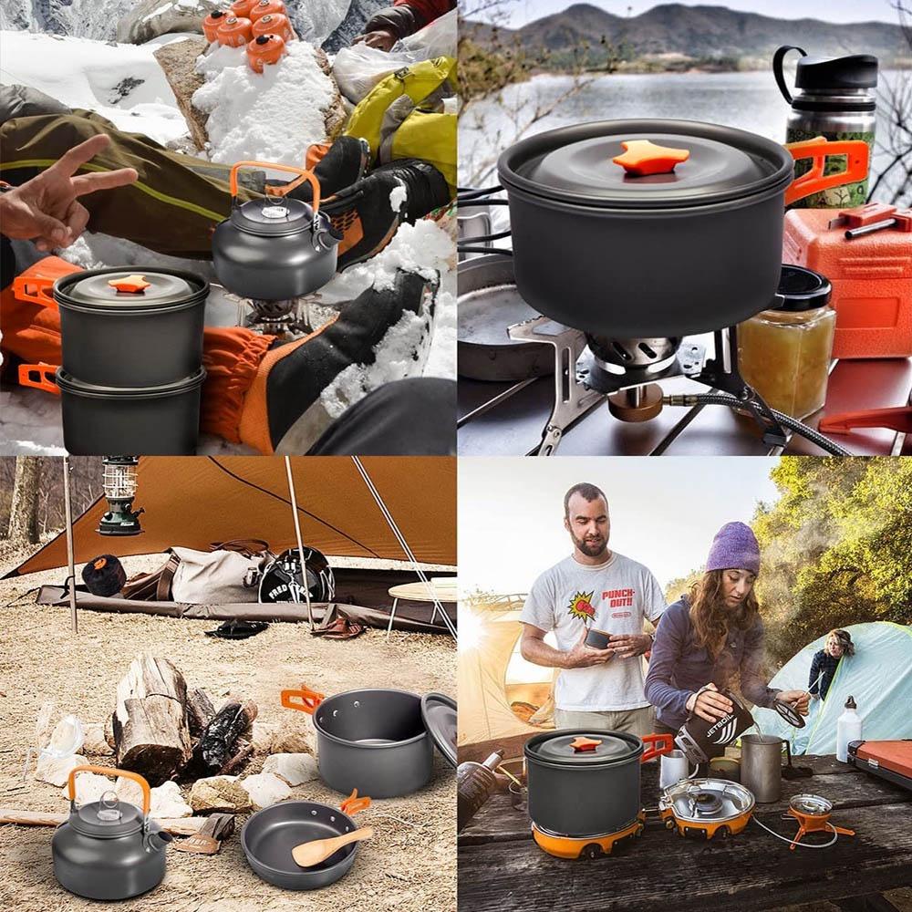 Outdoor camping cooking set aluminum alloy material pot set portable camping equipment for hiking and outdoor travel
