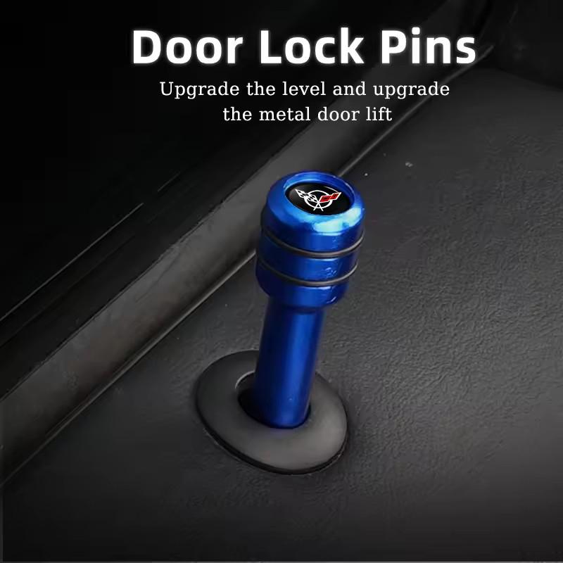 AABJT1 2/4pcs Alloy Car Door Lock Knob Pins Caps for Chevrolet Corvette V8 CAPTIVA Silverado MALIBU Modified Covers Decoration