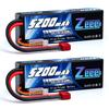Zeee 7.4V 50C 2S 5200mAh LiPo Battery with T-Plug, 2-Pack, High-Capacity Battery for RC Cars, Drones, and More