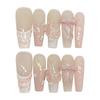 10pcs Long Square Stick on Nails Handmade Pink Glossy Fake Nails for Women Girls Manicure DIY