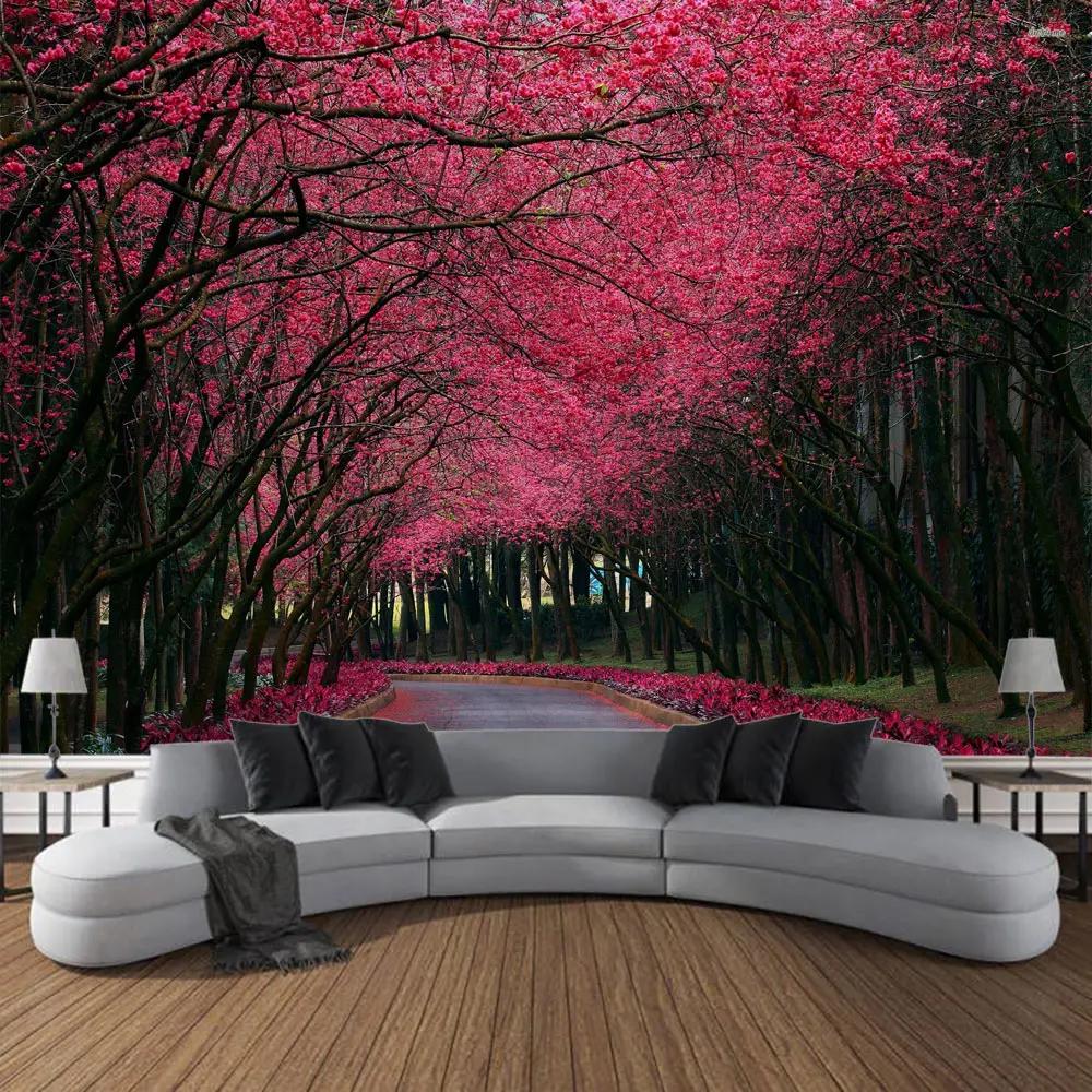 Cherry Blossom Landscape Printing Tapestry Home Wall Hanging Living Room Large Fabric    Decoration