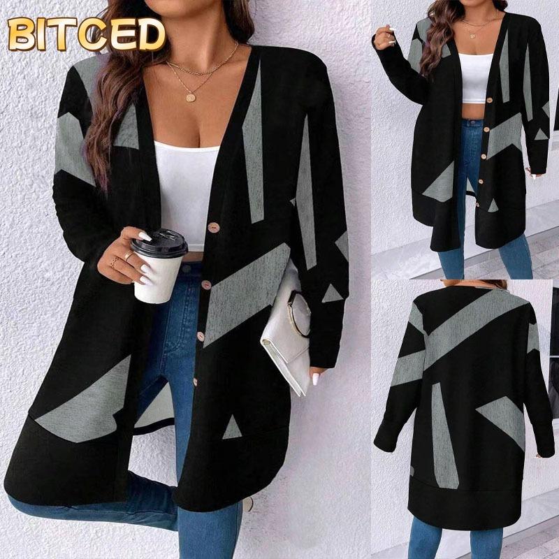 BITCED Women's Vintage Casual Long Sleeve POLO Neck Jackets & Coats International Design