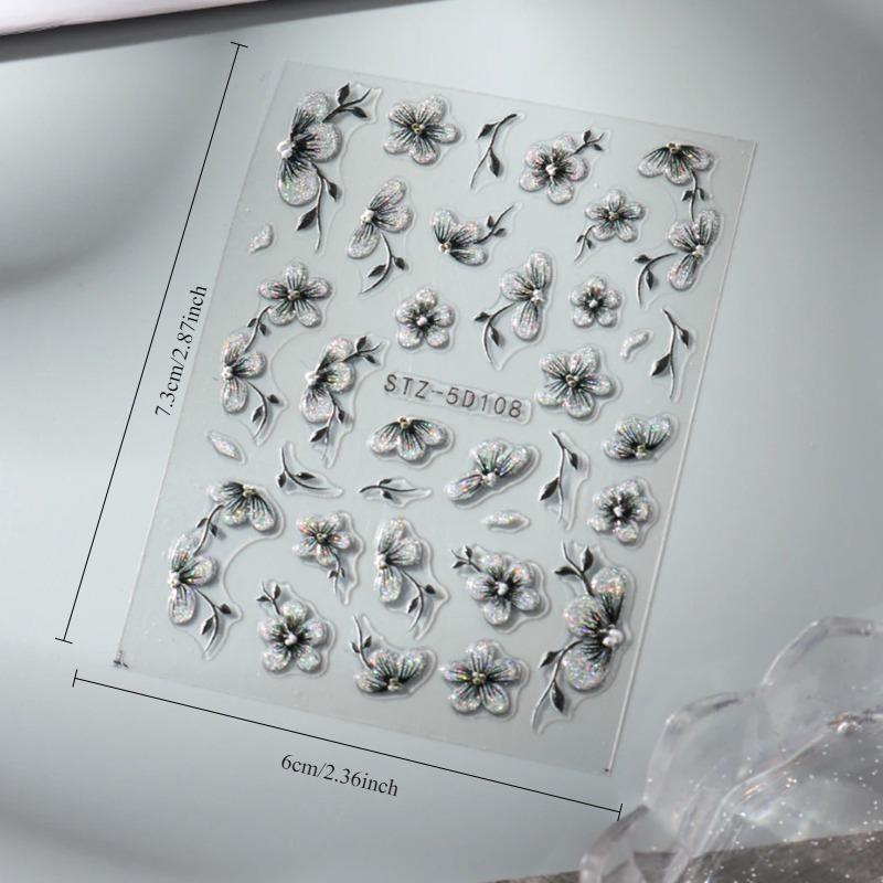 

5D черные блестящие наклейки для ногтей, акварельные цветущие наклейки для ногтей, маникюр, весенние цветочные клейкие переводные наклейки, слайдер, декор для ногтей