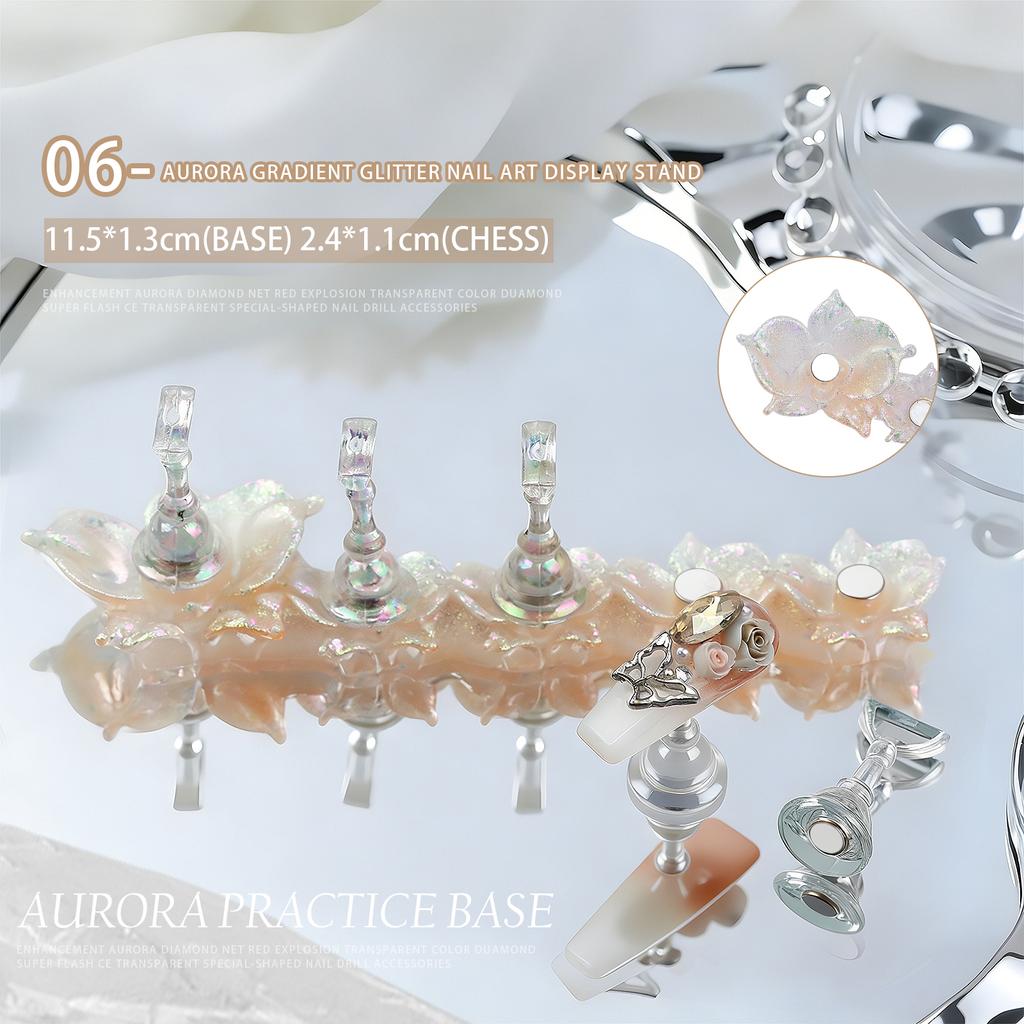 1set Flower Laser Aurora Ice Clear Magnetic Nail Tip Display Stand for Manicure Press-On Nail Training Acrylic Showing Shelves