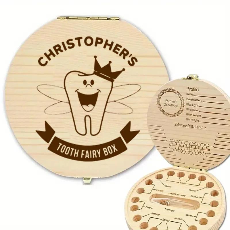 1PCS Free Customization Wooden Tooth Storage Box Baby Tooth Wood Storage Box Organizer Teeth Kids Christening Case Birthday Gift