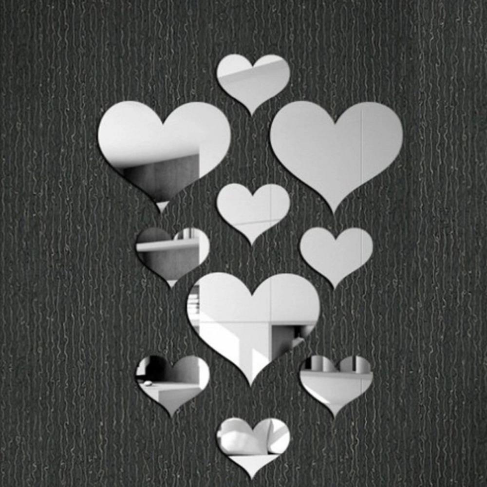 10Pcs/Set Love Heart Shaped Stickers Wall Sticker Mirror Mural 3D Decal Simple DIY Decorative Removable Paster Home Decoration