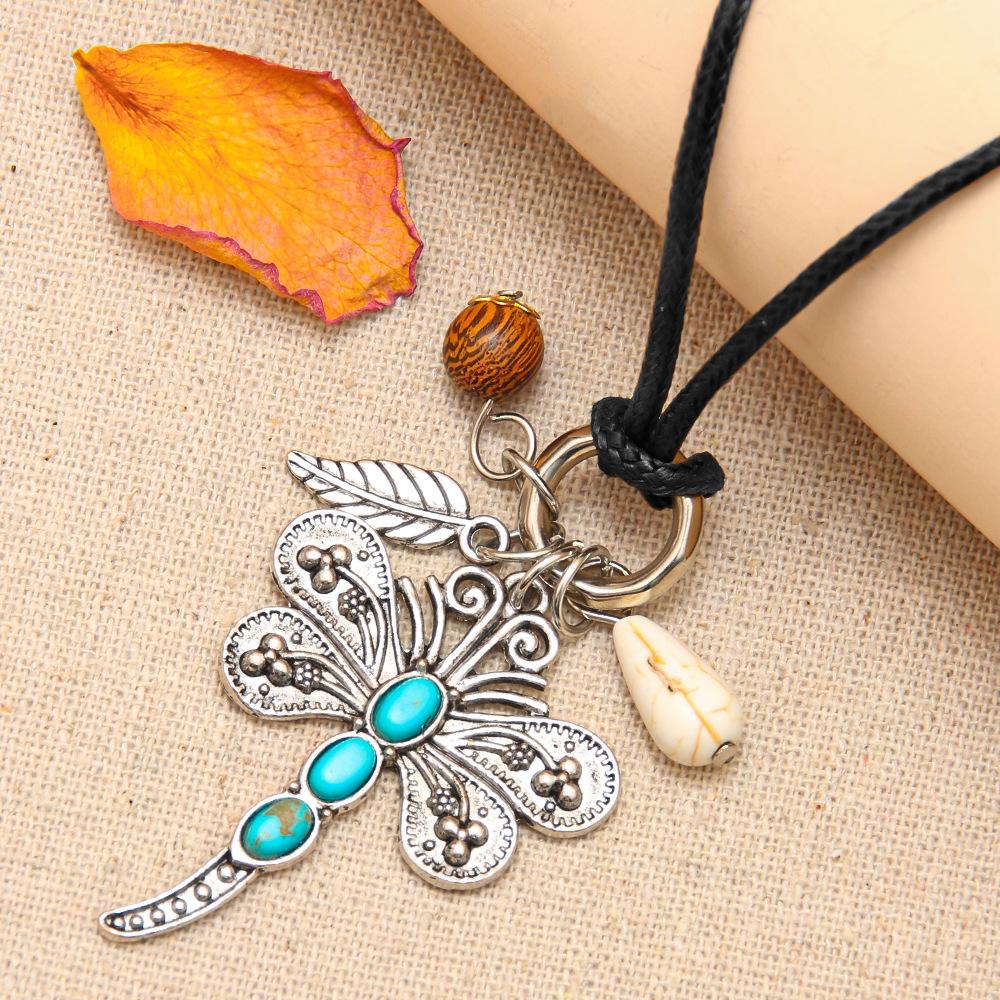 JMXD Minimalist Vintage Necklace with Turquoise Dragonfly Pendant and Shell Charm Trendy Statement Jewelry for Women