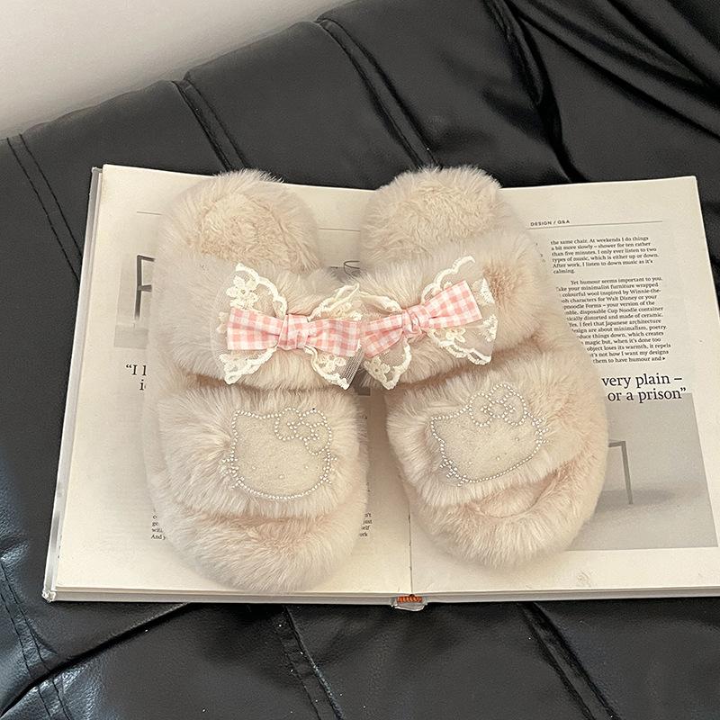 Furry casual furry shoes women's autumn and winter new wear cute cartoon thick sole heightening non-slip furry slippers tide