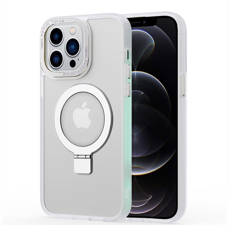 

For iPhone 12/12 Pro Matte Phone Case Compatible with MagSafe TPU+PC Kickstand Magnetic Cover White