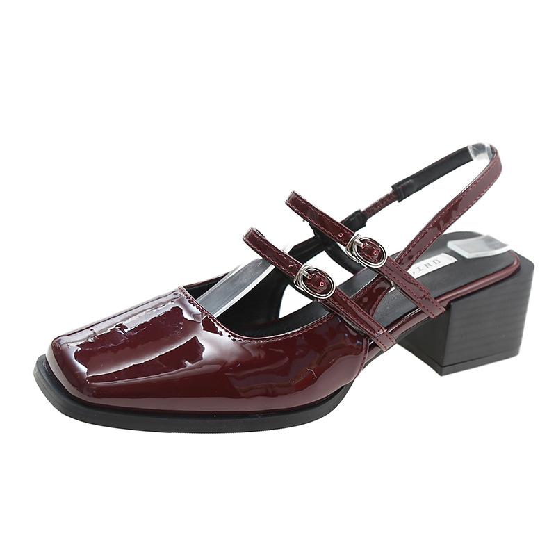 French retro square head thick heel Mary Jane shoes women's 2025 foreign trade new summer explosion fairy style bag head sandals