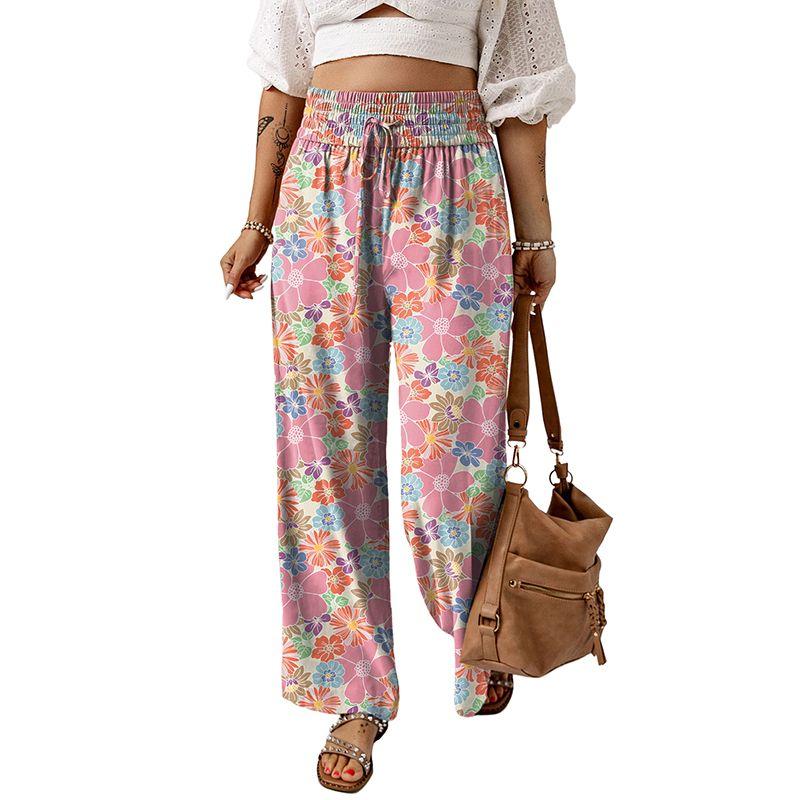 

Fashion Fashion Florals Print High Waist Loose Pants Women 2024 Spring New Arrival Work Clothing All-Matching Straight Casual Pants Women Pink S code fits (45.00 kg-55.00 kg