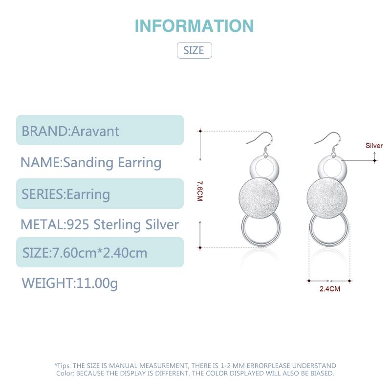 Sølv 925 Smykker Sandblåsing Rund Sirkel Lang Øredobb For Kvinner Bryllupssmykker