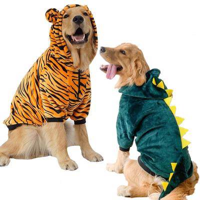 Autumn/Winter Hooded Tiger-Dinosaur Costume for Medium & Large Dogs Like Golden Retrievers and Labradors