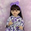 BZDOLL 55 CM 22inch Full Vinyl Body Reborn Baby Doll For Girl Dress Up Black Long Hair Princess Toddler Dolls Lifelike Handmade Birthday Gift Bath Toy