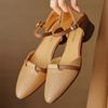 Fashion 2025 women's sheepskin mix color patchwork hollow-out ankle strap flats sandals pointed toe casual  summer shoe