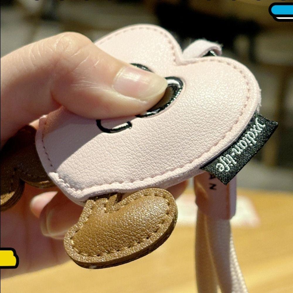 Big Eyes Leather Flower Pendant Cute Heart Pendant Keychain Kawaii Cartoon Keychain  Gift