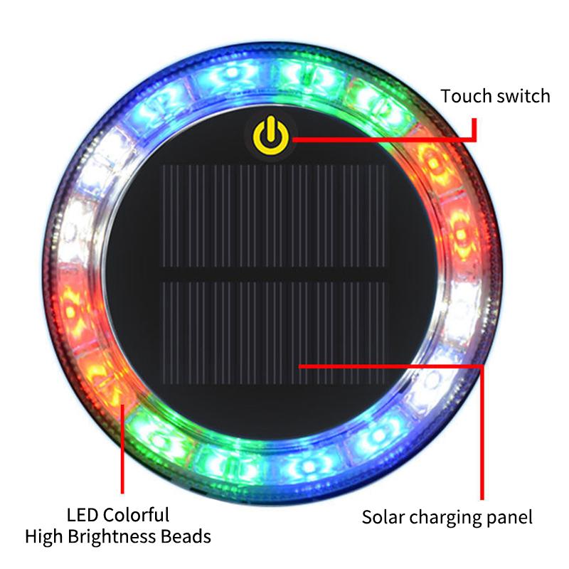 Led Solar Strobe Warning Light Rgb Colorful Night Safety Taillight Flashing Lamp For Cars Trucks Motorcycle Safety Warning