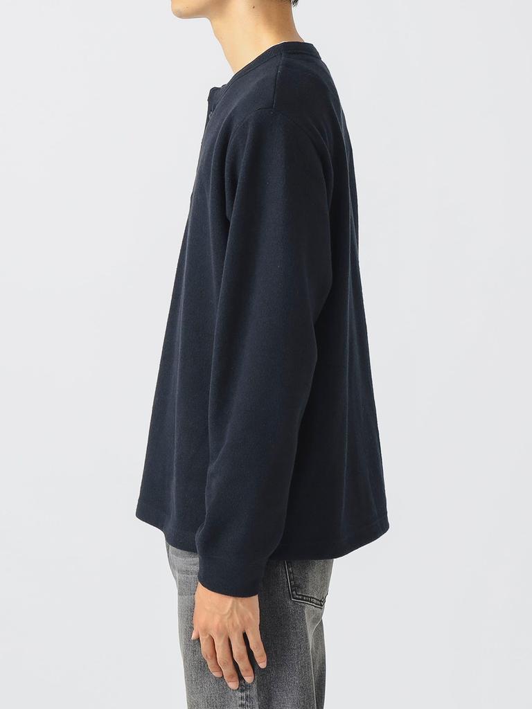 Beams Heart Men's Sakariba Faux Layered Henley Neck Long Sleeve T-Shirt, Navy, Size XL