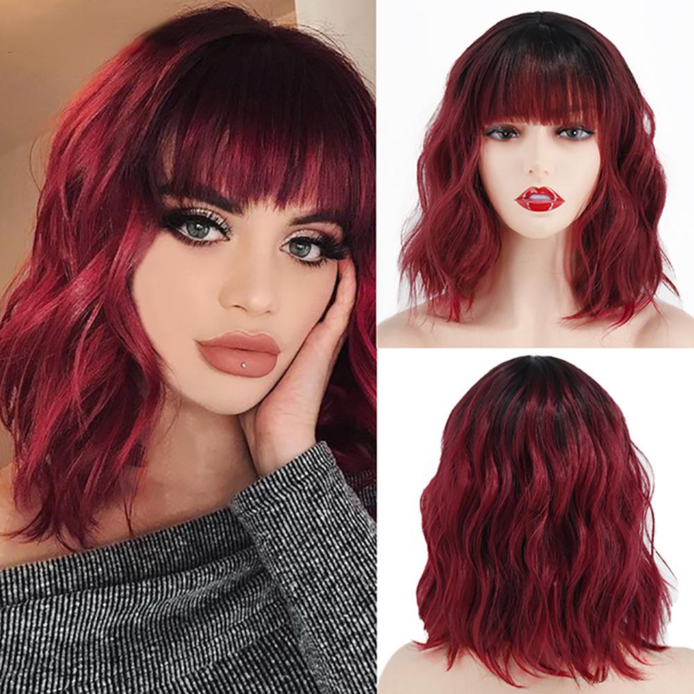 MERISIHAIR Brązowe krótkie peruki Bob Wave z grzywką Blond dla kobiet Naturalne odporne na ciepło syntetyczne peruki Codzienne noszenie Cosplay Kręcone włosy