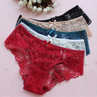 Women Panties Low Waist Hollow Out Lace Good Breathability Solid Color Briefs Slim