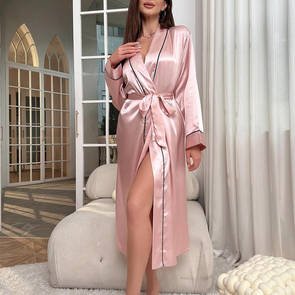 Women's Sexy Long Ice Silk Summer Bathrobe Cardigan
