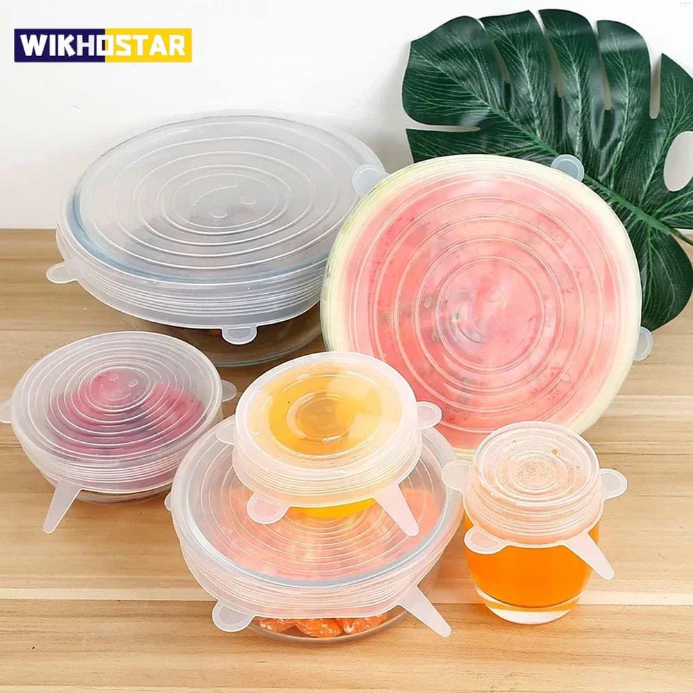 6 Bucăți Capac Elastic Silicon Universal Ambalare Alimente Capac Etanș Extensibil pentru Bol Vas Farfurie Capac Reutilizabil Păstrare Prospețime Alimente 6 Mărimi