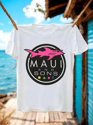 Maui And Sons  T-shirt - Shark Blue Casual Tee with Hawaiian Surf Graphic