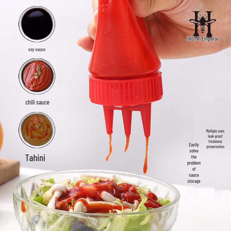 Three-Hole PE Condiment & Dressing Squeeze Bottle for Kitchen - Multi-Purpose Oil & Seasoning Jar